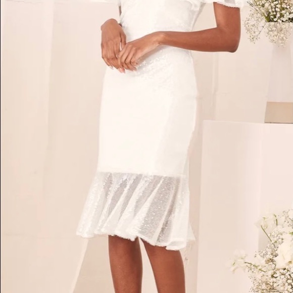 Maximum Sparkle White Sequin Flutter Sleeve Midi Dress - Picture 4 of 9